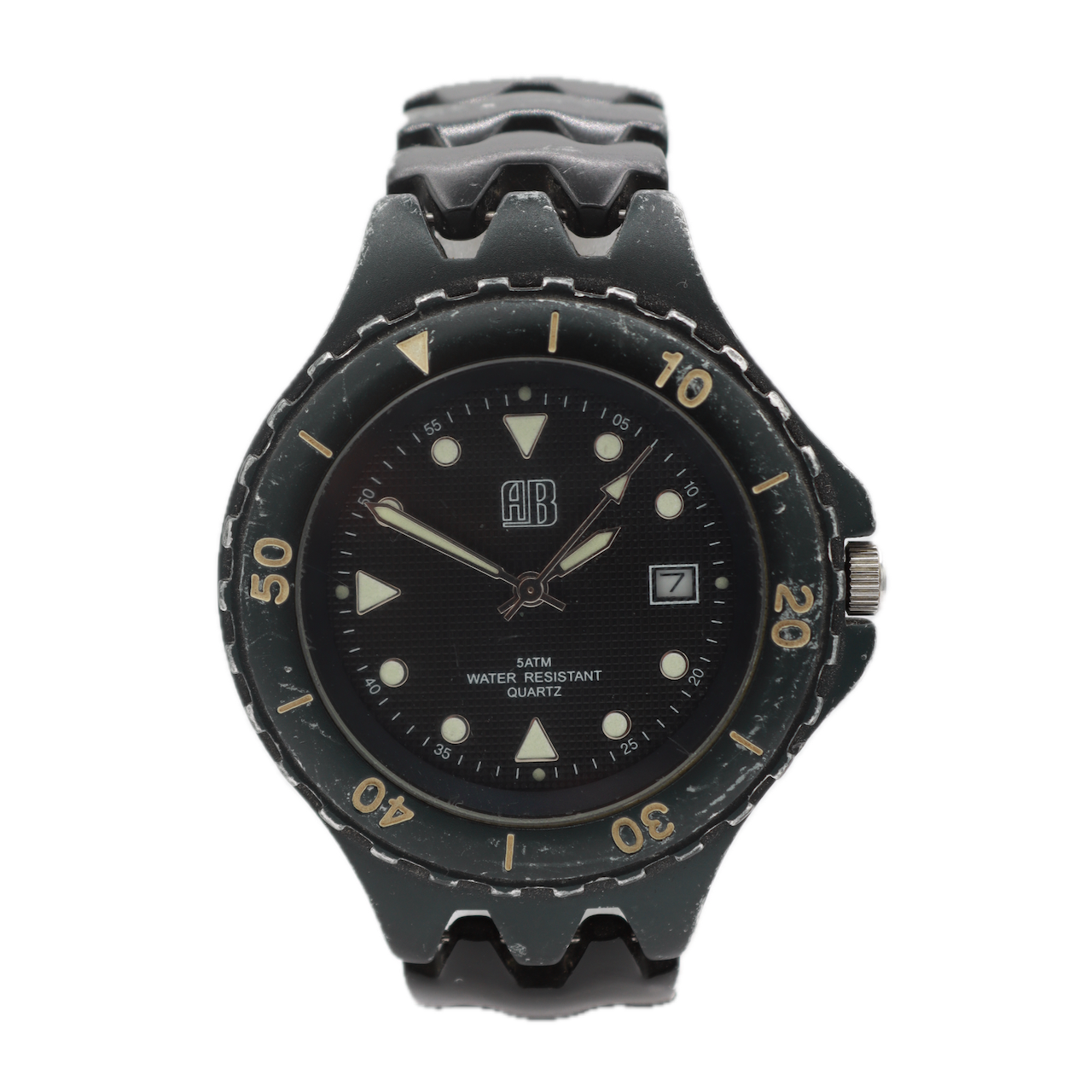 Vintage AB Green Waffle Diver Men's Quartz Wristwatch Aluminium & Chrome