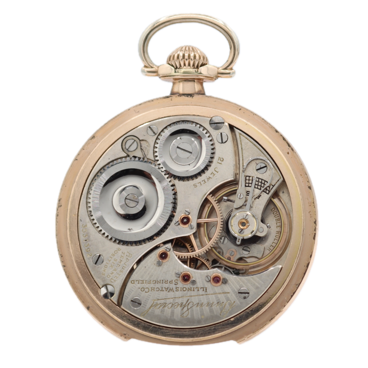 Antique 16s Illinois Railroad Pocket Watch Bunn Special w Locomotive 10k GF