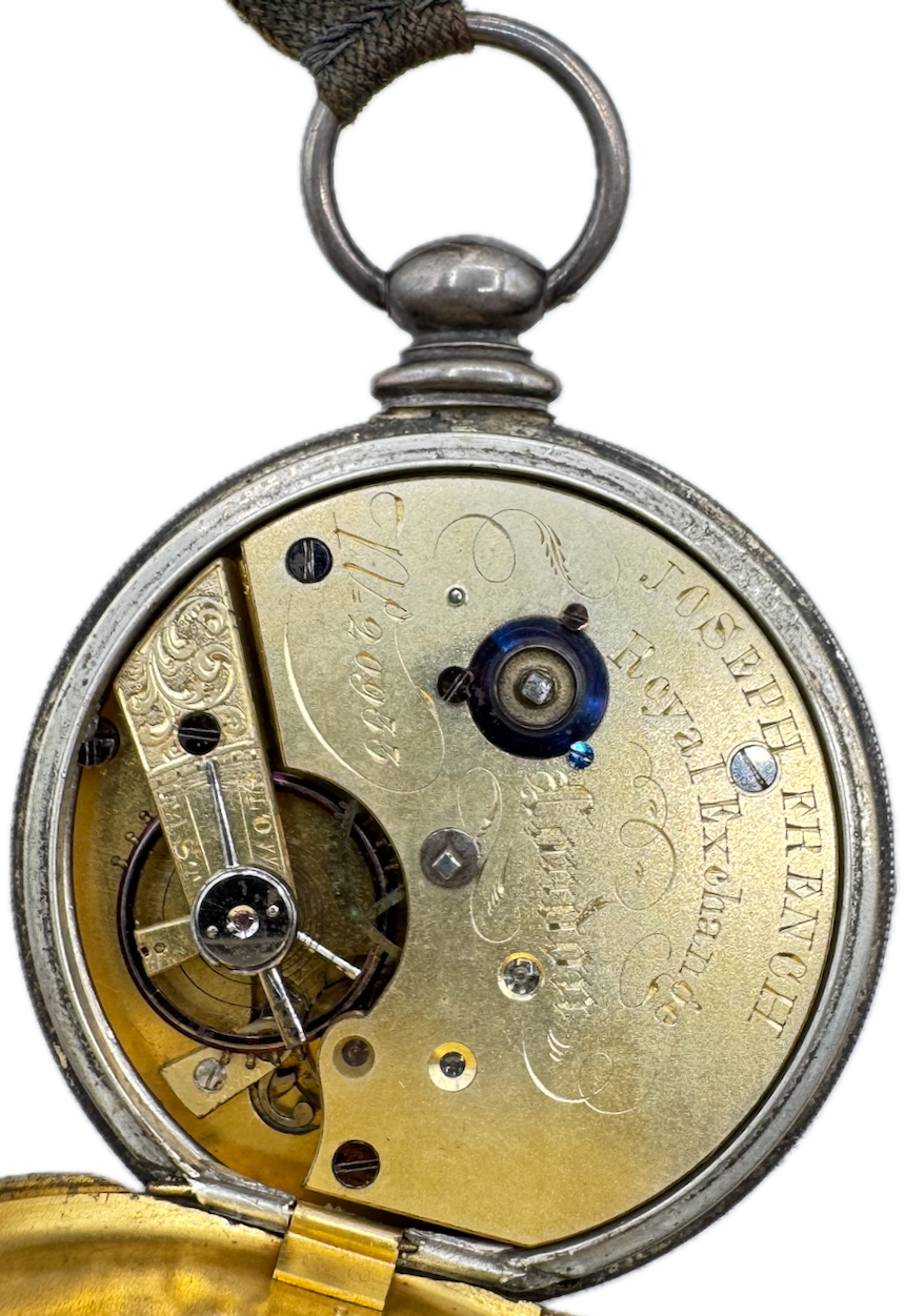 Antique Joseph French Farm Key Cylinder Escapement Pocket Watch Royal Exchange