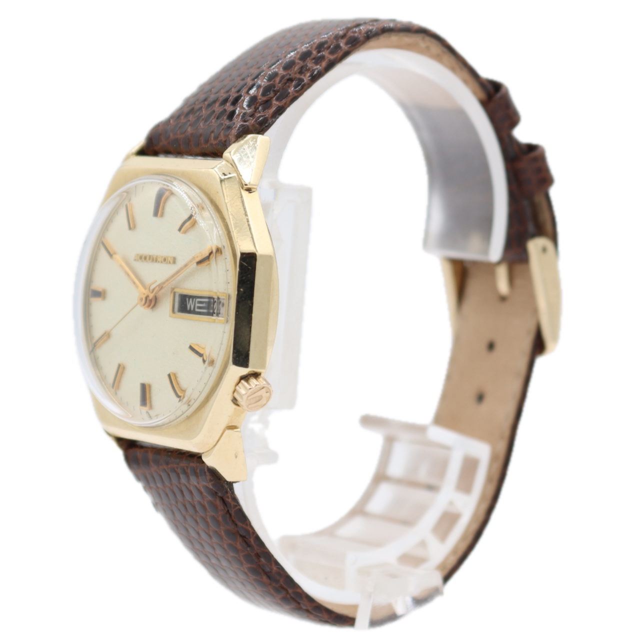 Vintage 33.5mm 1970 Accutron Octagon Men's Tuning Fork Wristwatch USA 14k GF