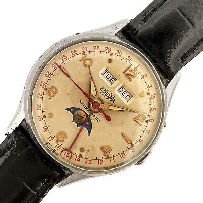 Vintage Enicar Triple Date Moonphase 160 Men's Mechanical Wristwatch Swiss Runs