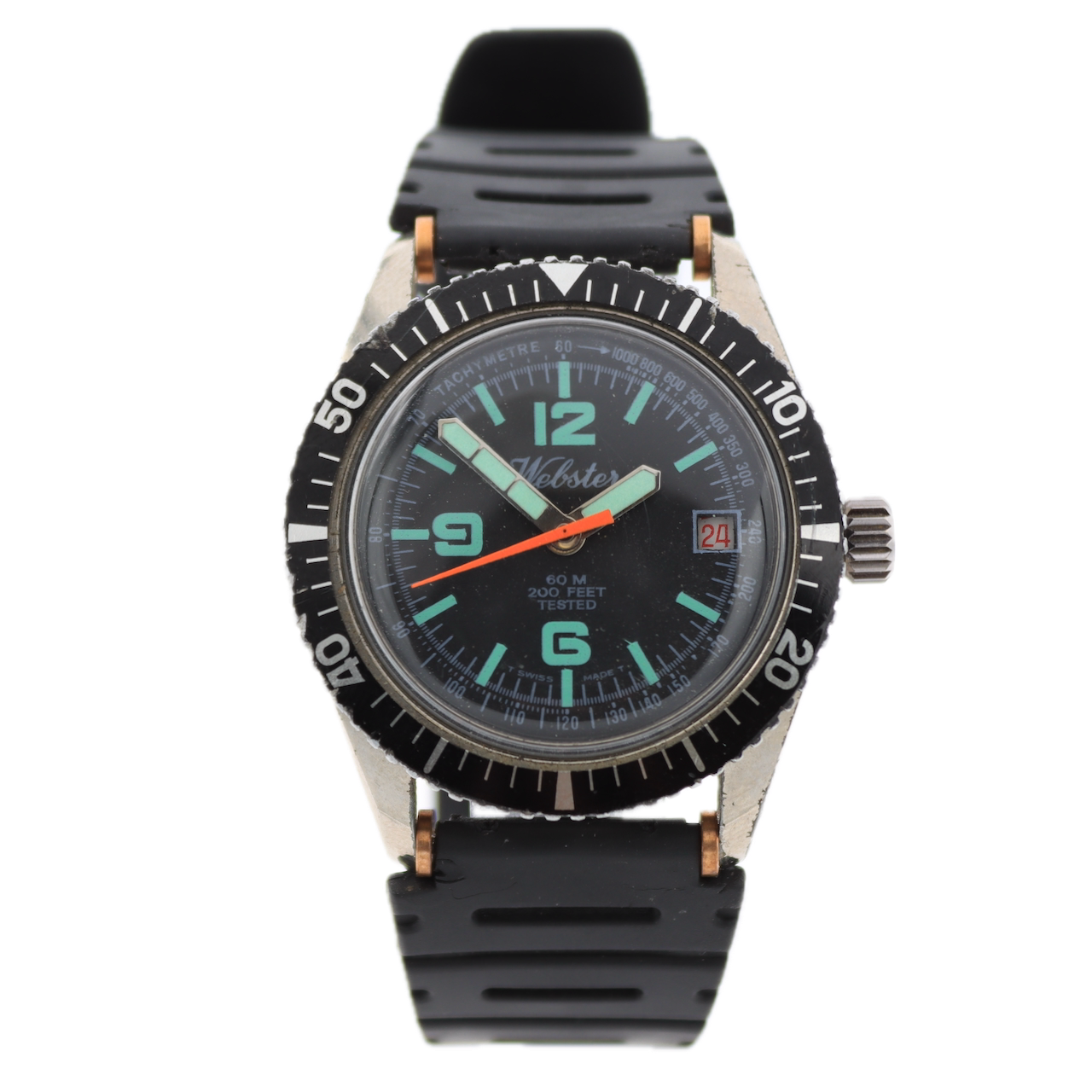 Vintage 37mm Webster Diver Style Men's Mechanical Wristwatch Chrome Plated