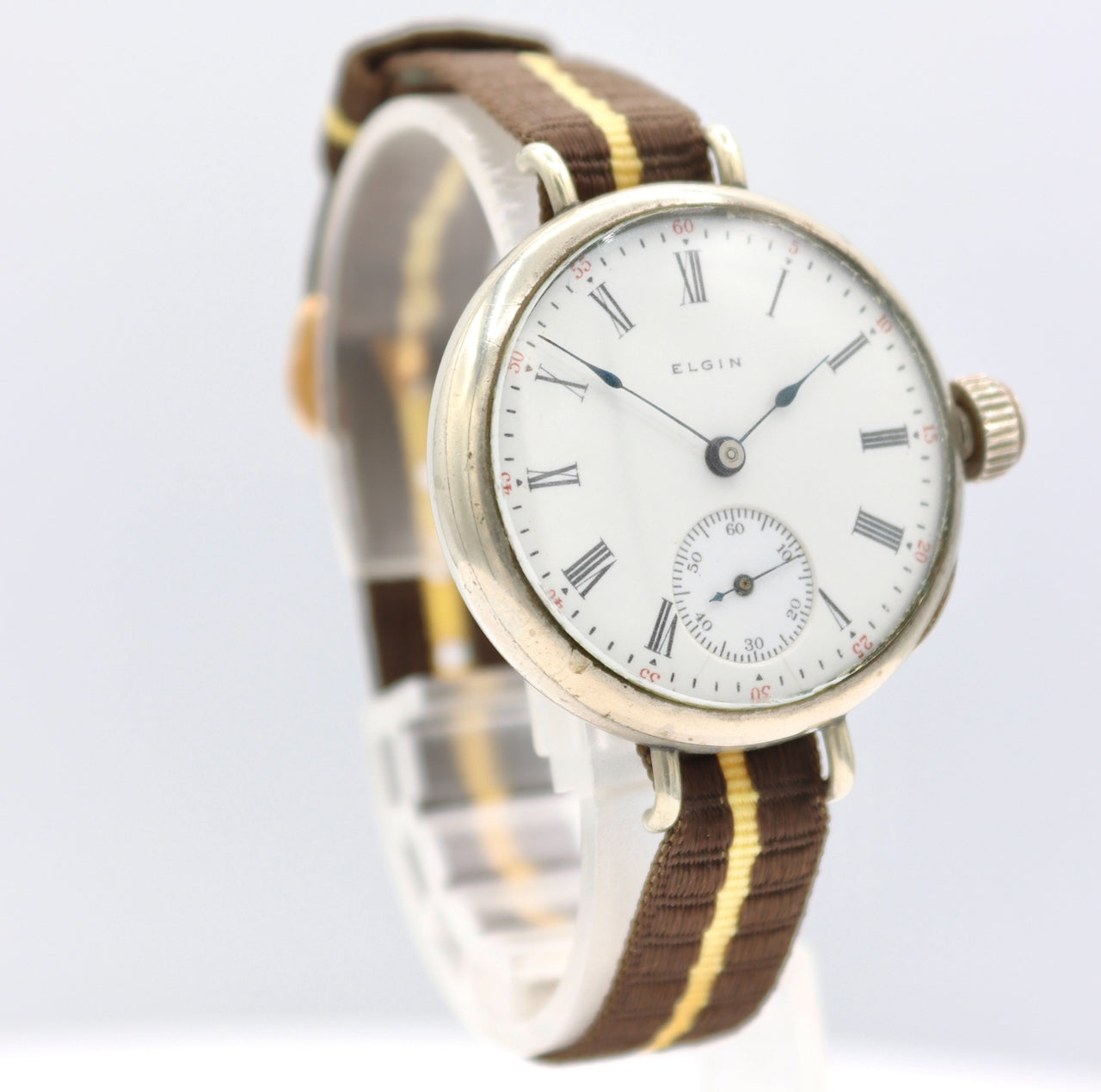 Vintage 32mm Elgin Wire Lug Porcelain Men's Mechanical Wristwatch 320 Nickel