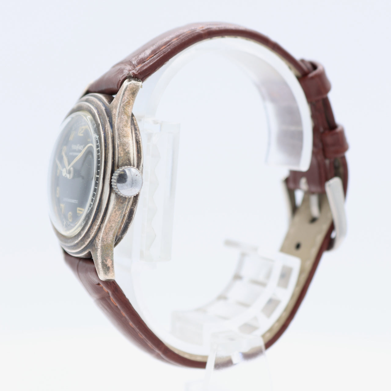 Vintage 31mm Military Men's Mechanical Wristwatch Swiss Made Sterling Silver