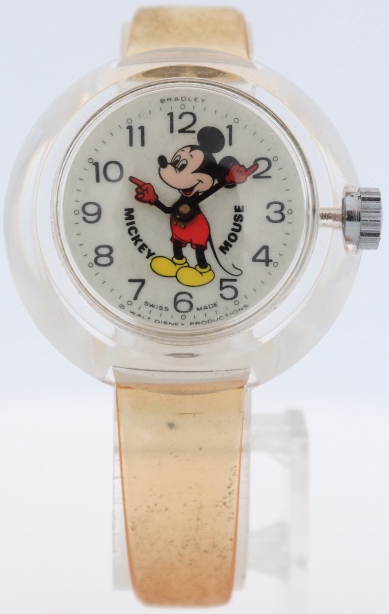 Vintage Bradley Mickey Mouse Men's Mechanical Wristwatch Swiss Acrylic w/Box