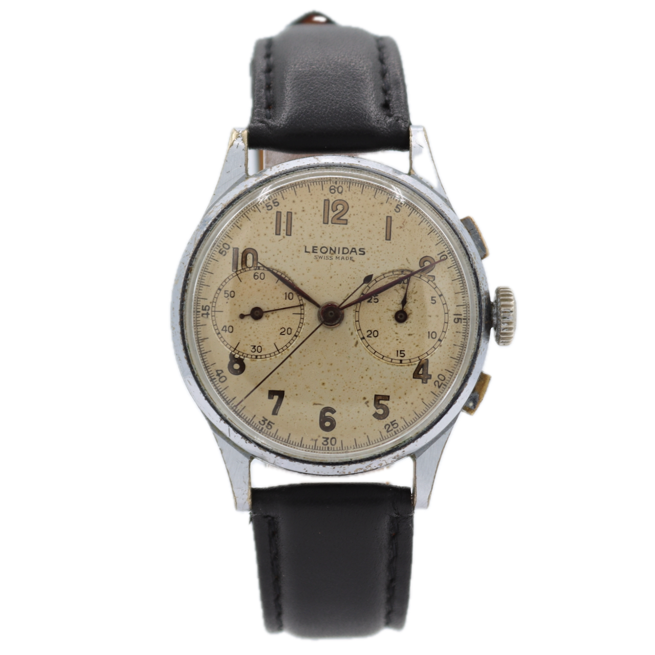 Vintage 35mm Leonidas Big Eye Men's Chronograph Wristwatch Swiss Steel