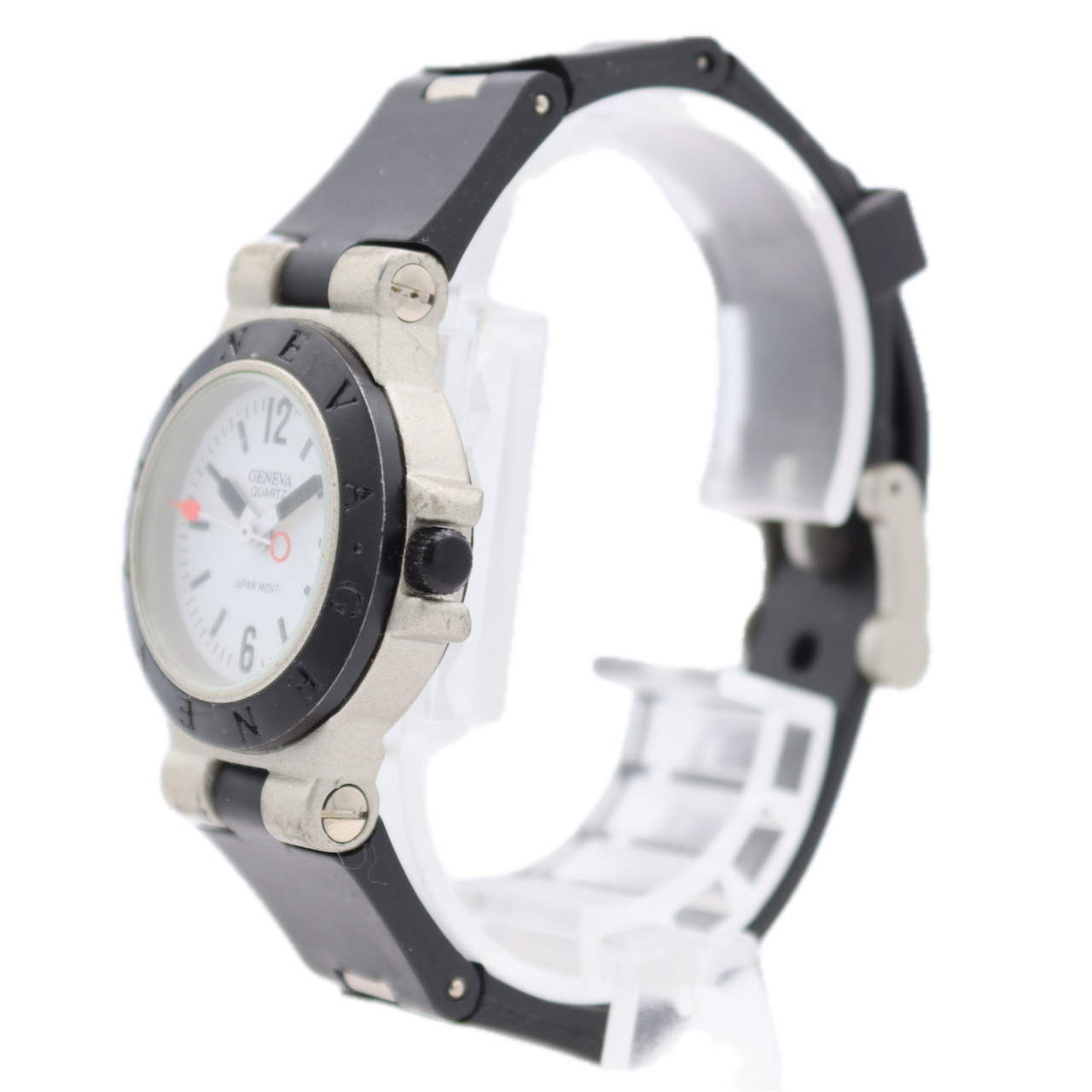 Vintage 28mm Geneva White & Black Dial Ladies Quartz Wristwatch Japan Steel