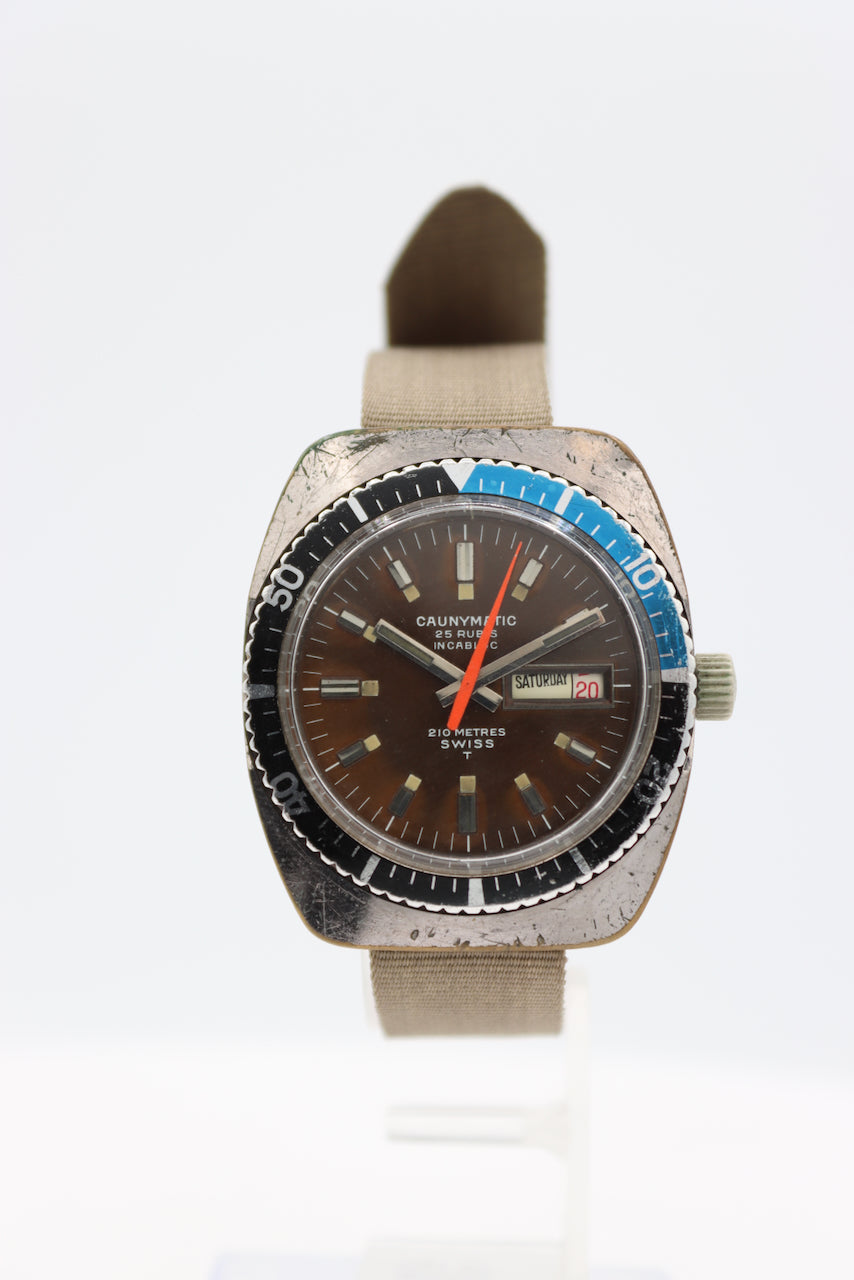 Vintage Cauny Prima Caunymatic Men's Automatic Wristwatch Triple Batman Bezel