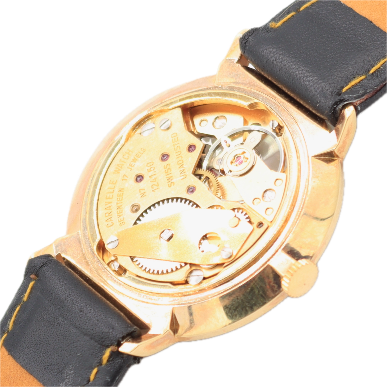 Vintage 34mm Caravelle 8225 Skeleton Dial Men's Wristwatch 1241.50 Gold Tone