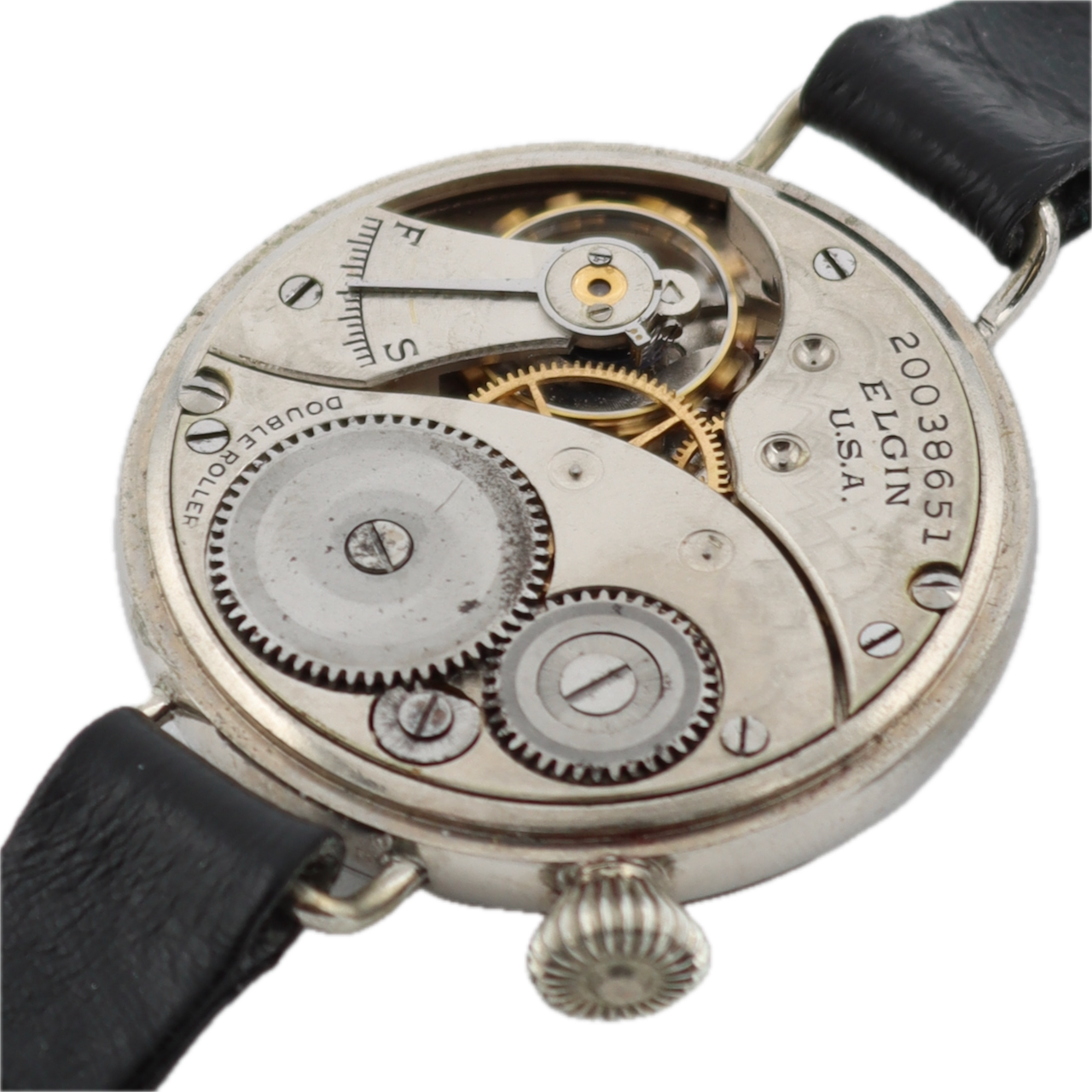 Antique 1918 Elgin WW1 Military Offset Crown Men's Mechanical Wristwatch 417