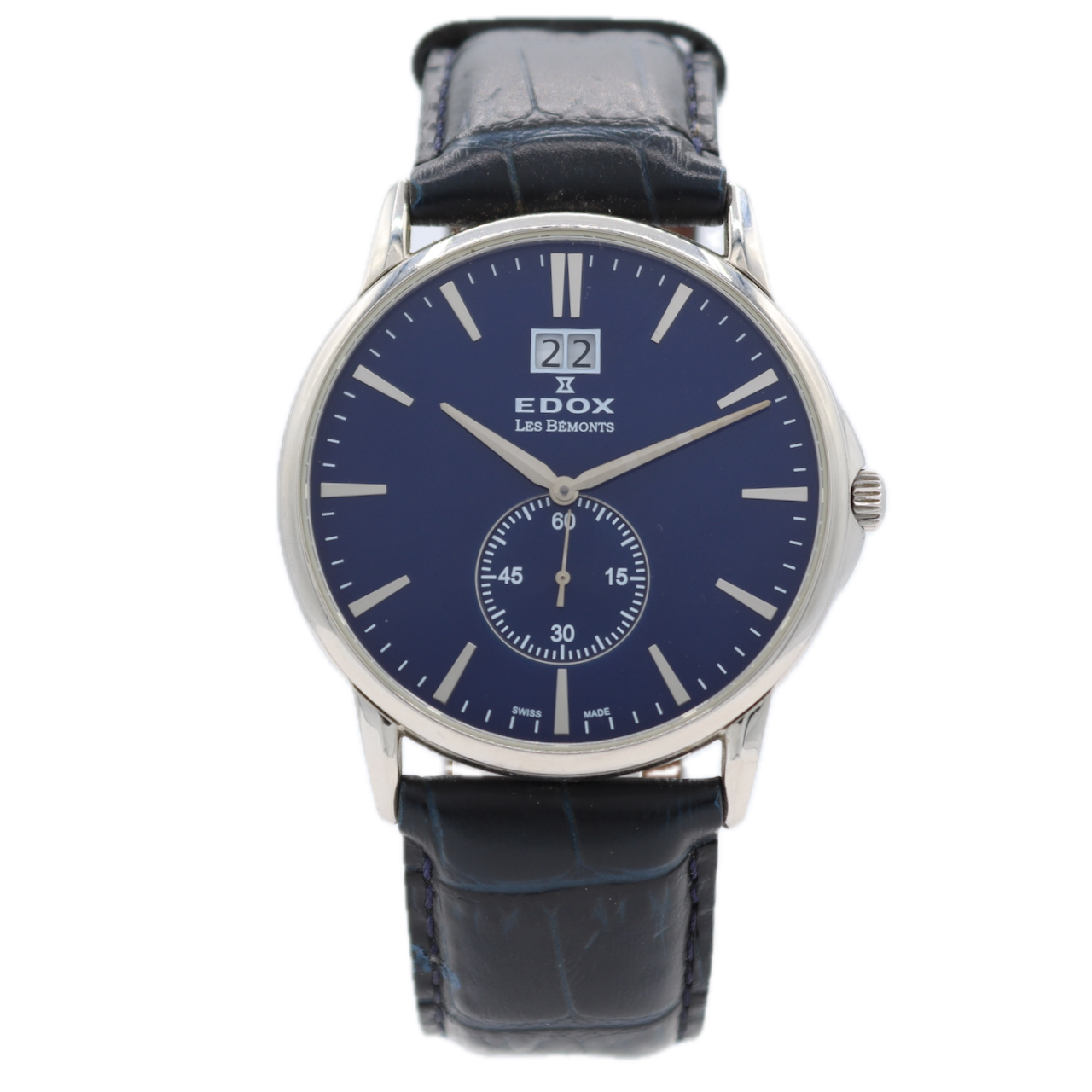 Vintage 40mm Edox 64012 Les Bemonts Men's Quartz Wristwatch Swiss Steel Blue