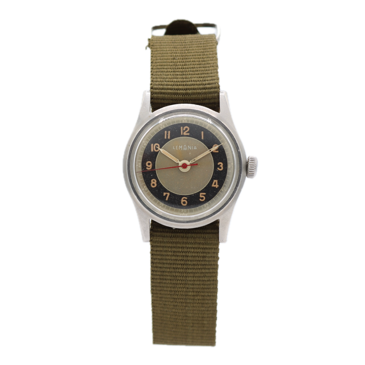 Vintage Lemania 192C Bullseye Dial 17J Men's Mechanical Wristwatch Swiss S.Steel