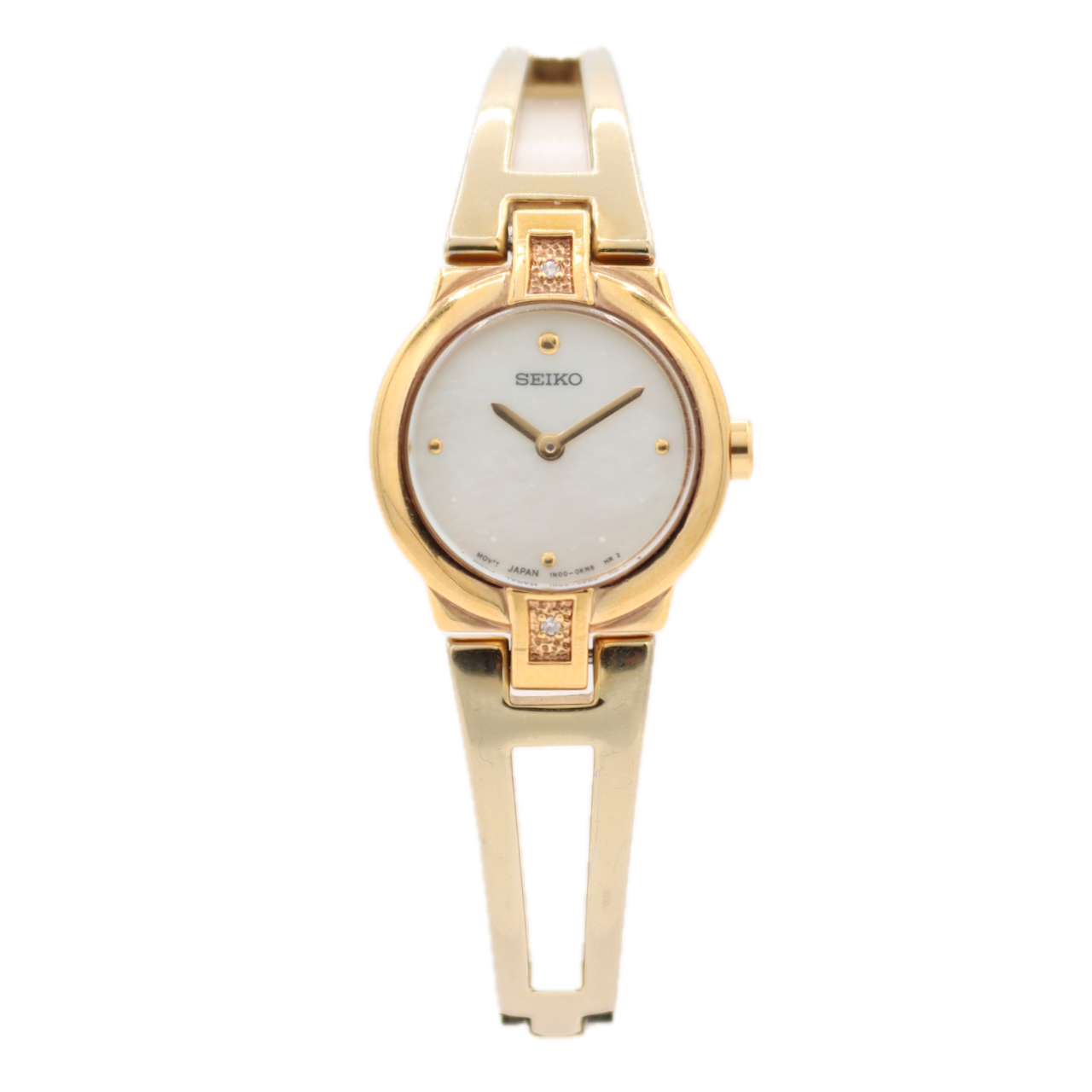 Vintage 20mm Seiko 1N00-0KN6 Mother of Pearl Ladies Quartz Wristwatch Gold Tone