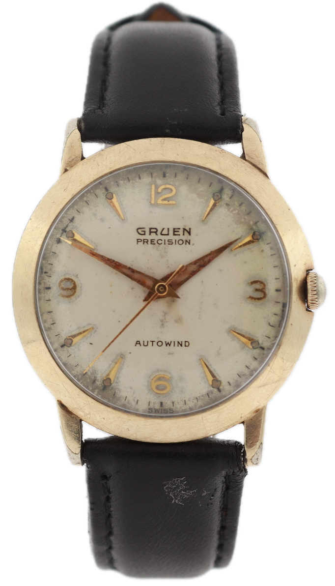 Vintage Gruen Precision Arrows Men's Automatic Wristwatch Swiss Steel & 10k GF
