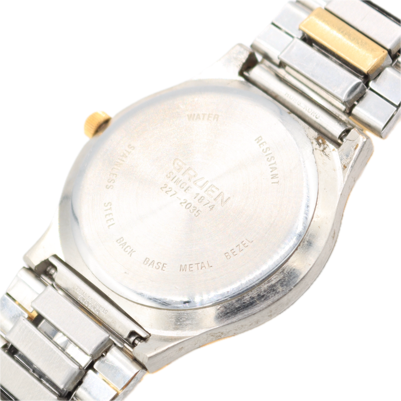 Vintage 33mm Gruen 227-2035 Men's Quartz Wristwatch Japan Steel Two Tone