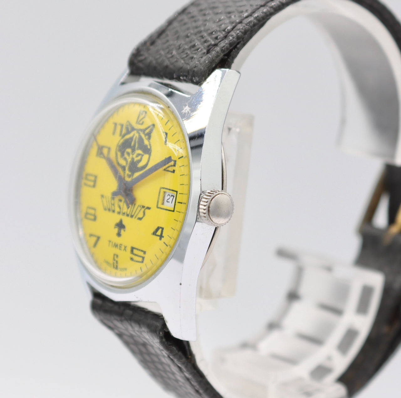 Vintage 30mm Timex Cub Scouts Logo Yellow Dial Men's Mechanical Wristwatch