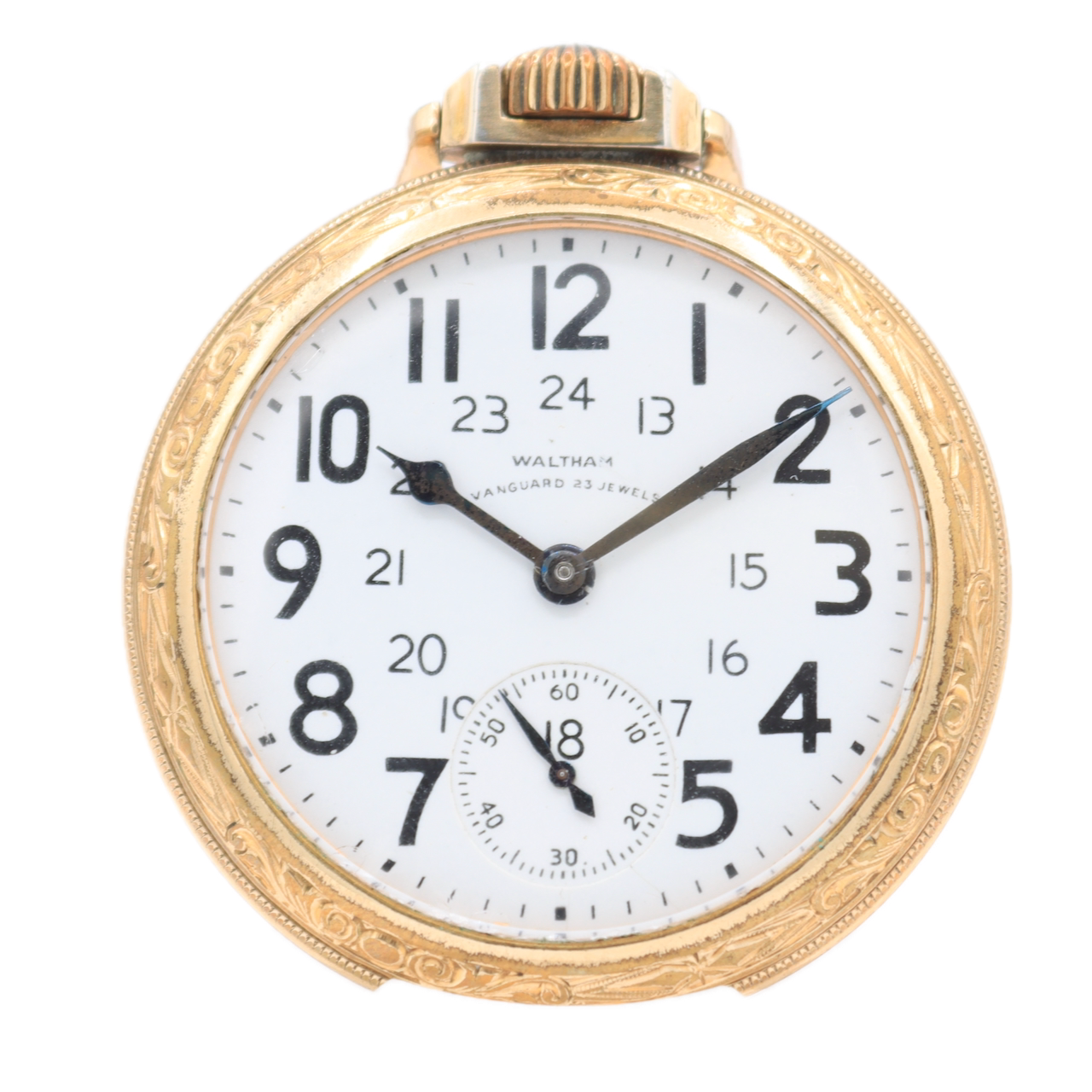 Antique 16s 1943 Waltham 23j Mechanical Railroad Pocket Watch Vanguard USA