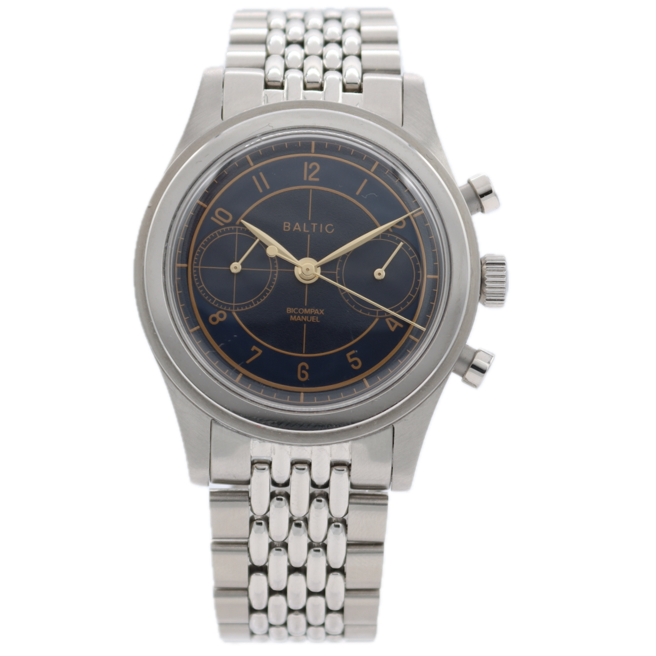 38mm Baltic Bicompax 002 Men's Chronograph Wristwatch ST1901 France SteelBlue