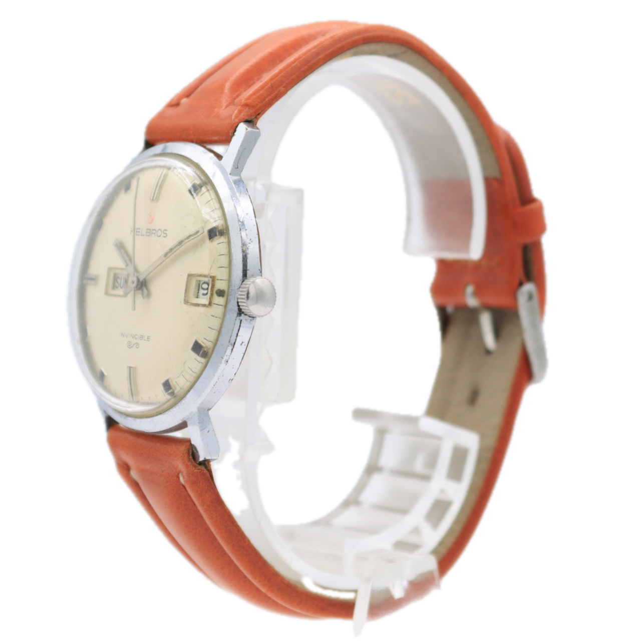 Vintage 35mm Helbros Invincible Men's Mechanical Wristwatch PUW 463 Chrome