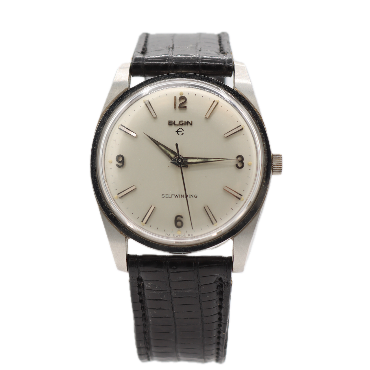 Vintage 34mm Elgin Men's Automatic Wristwatch 925 Swiss Chrome Plated