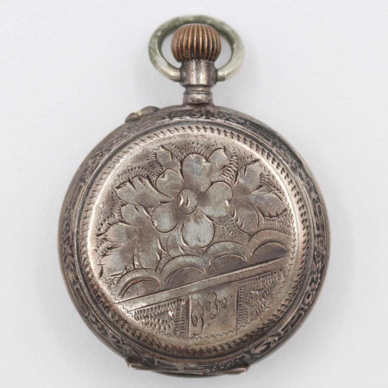 Antique Unbranded Floral Engraving Mechanical Pocket Watch Copper Swiss