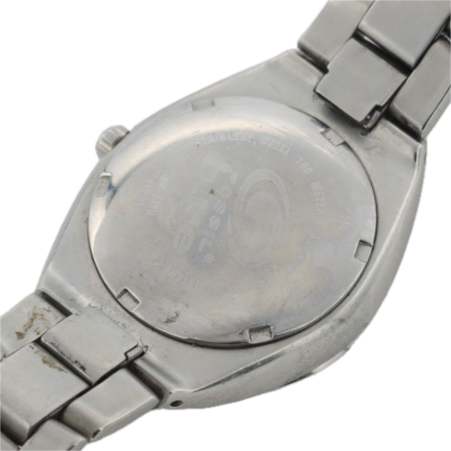 Vintage Fossil AM 3390 Blue 100m Men's Quartz Wristwatch Stainless Steel