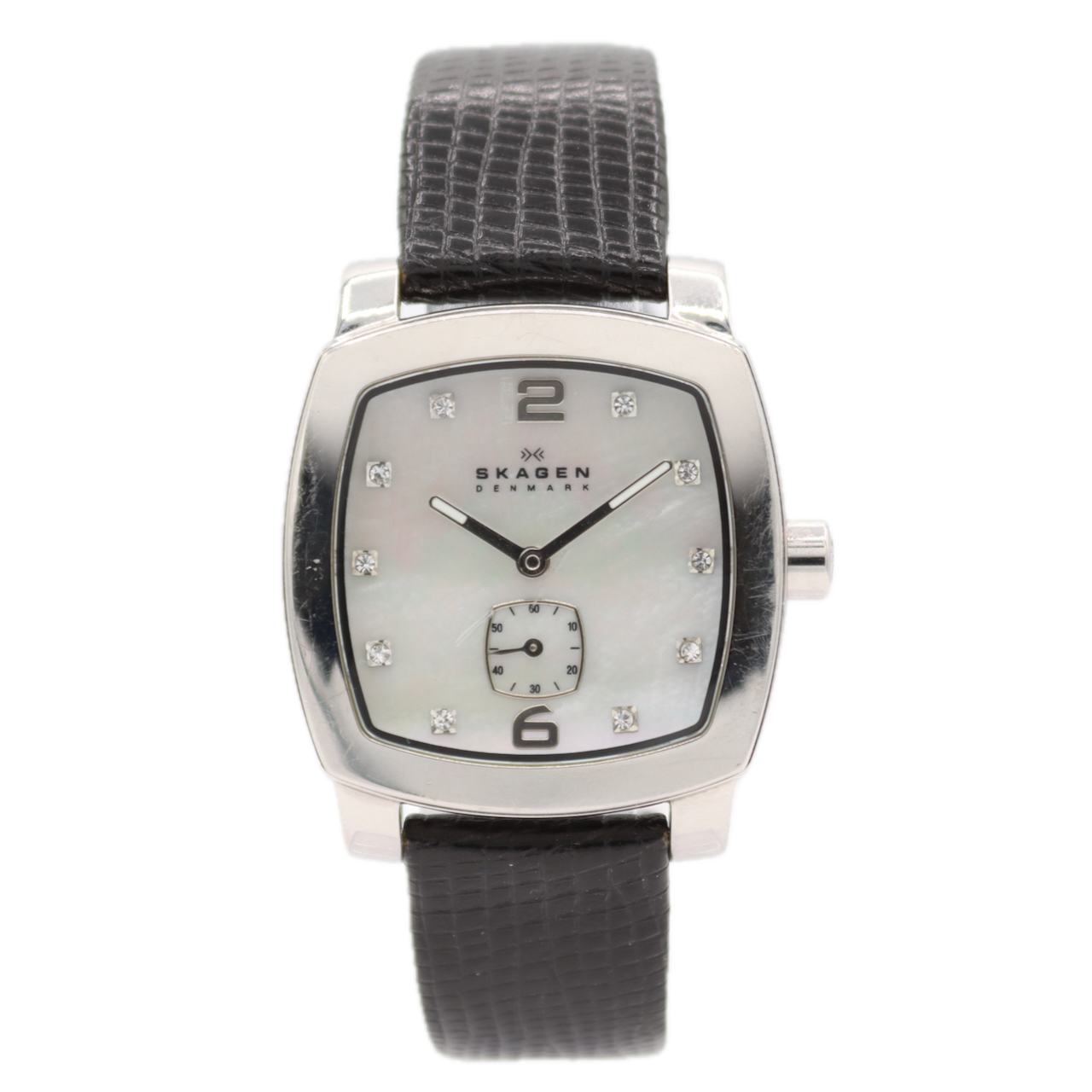 30mm Skagen 556SSLV4 Crystal Accents Men's Quartz Wristwatch Denmark Steel MOP