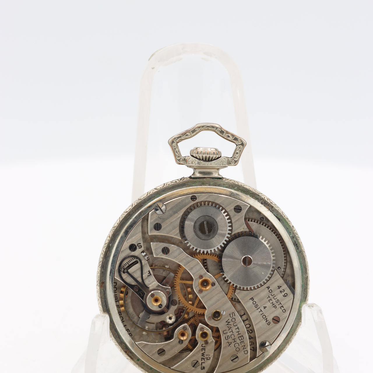 Antique 12s 1924 South Bend 19 Jewel Mechanical Pocket Watch 429 14k White GF