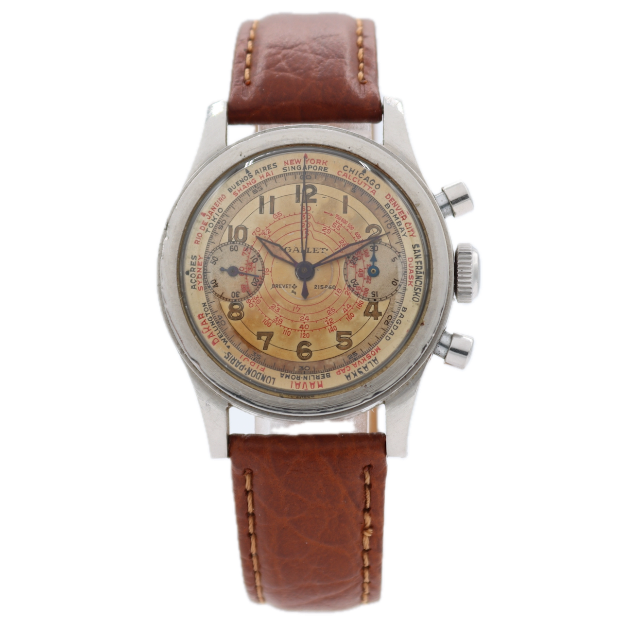 Vintage 34mm Gallet Flying Officer Men's Chronograph Wristwatch Steel First Gen