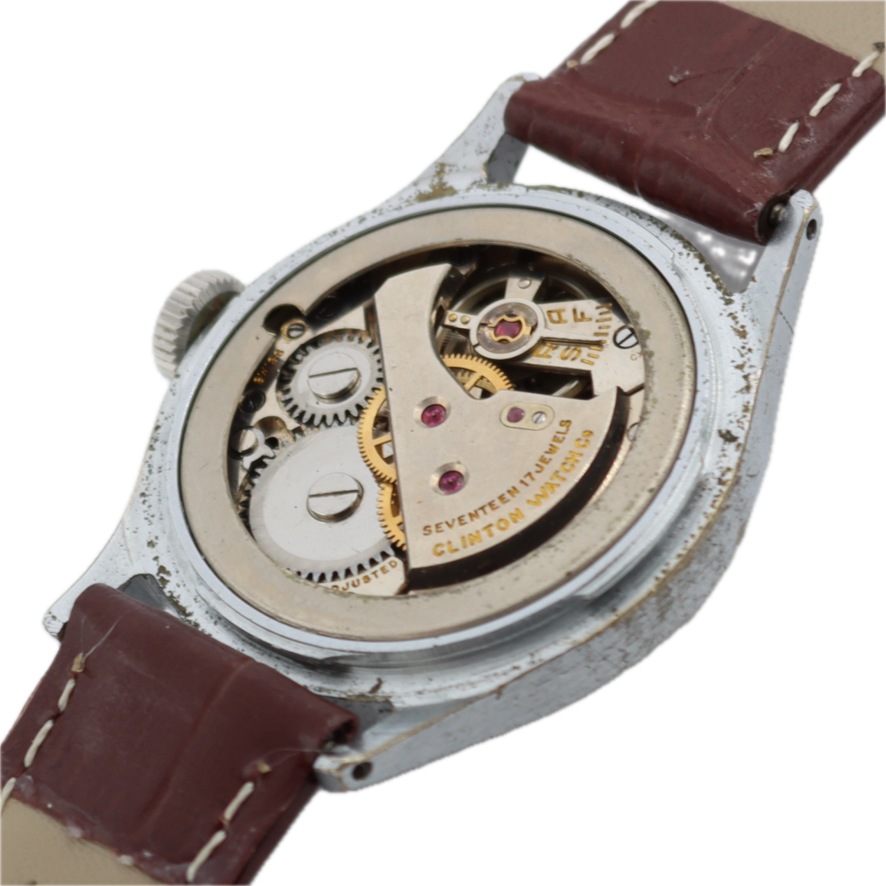 Vintage Clinton Salmon Dial Men's Mechanical Wristwatch Swiss Steel Military