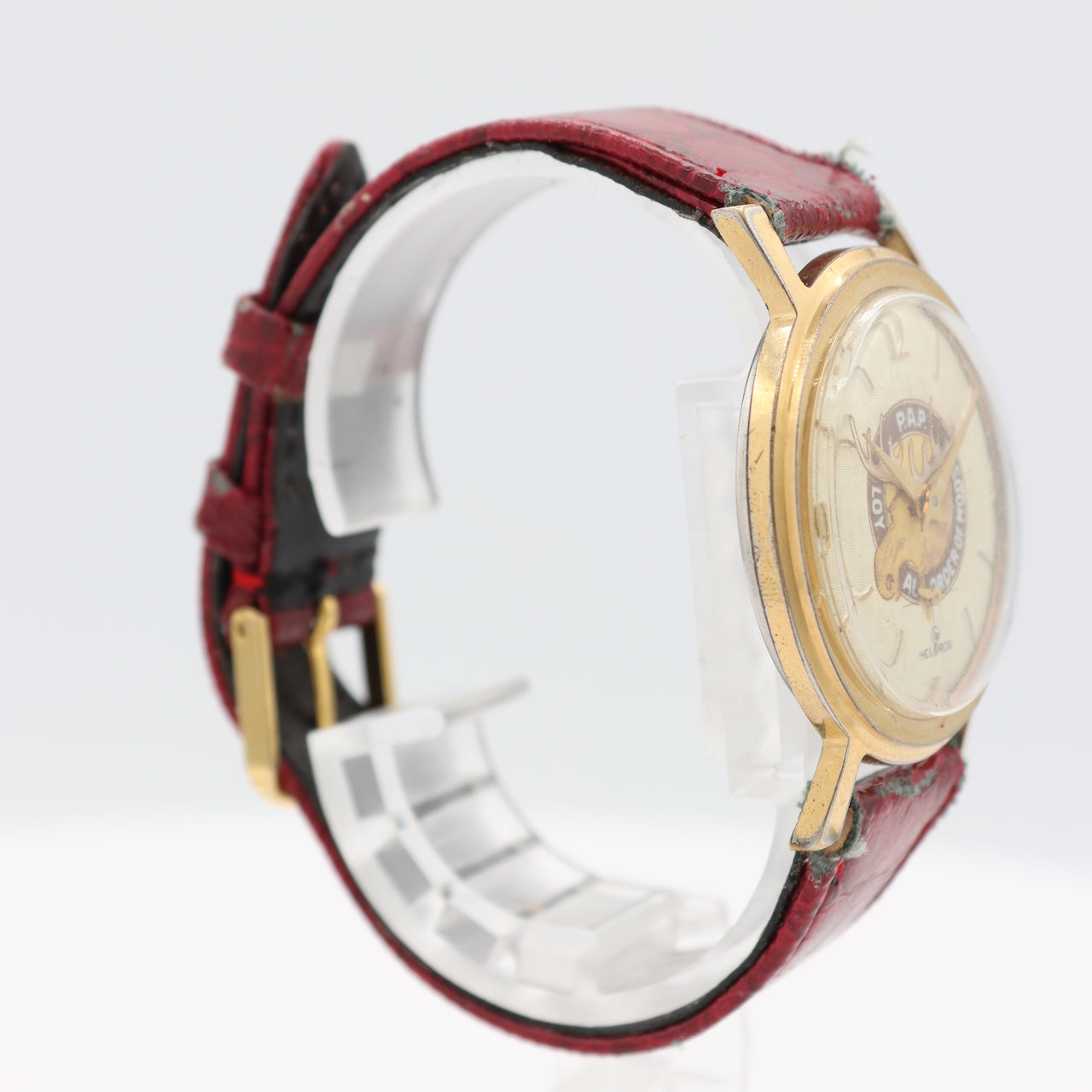 Vintage Helbros P.A.P. Moose Linen Men's Mechanical Wristwatch 101 Gold Tone