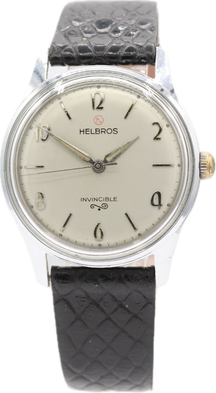 Vintage 33mm Helbros Men's Mechanical Wristwatch Lorsa P72 France Chrome Plated