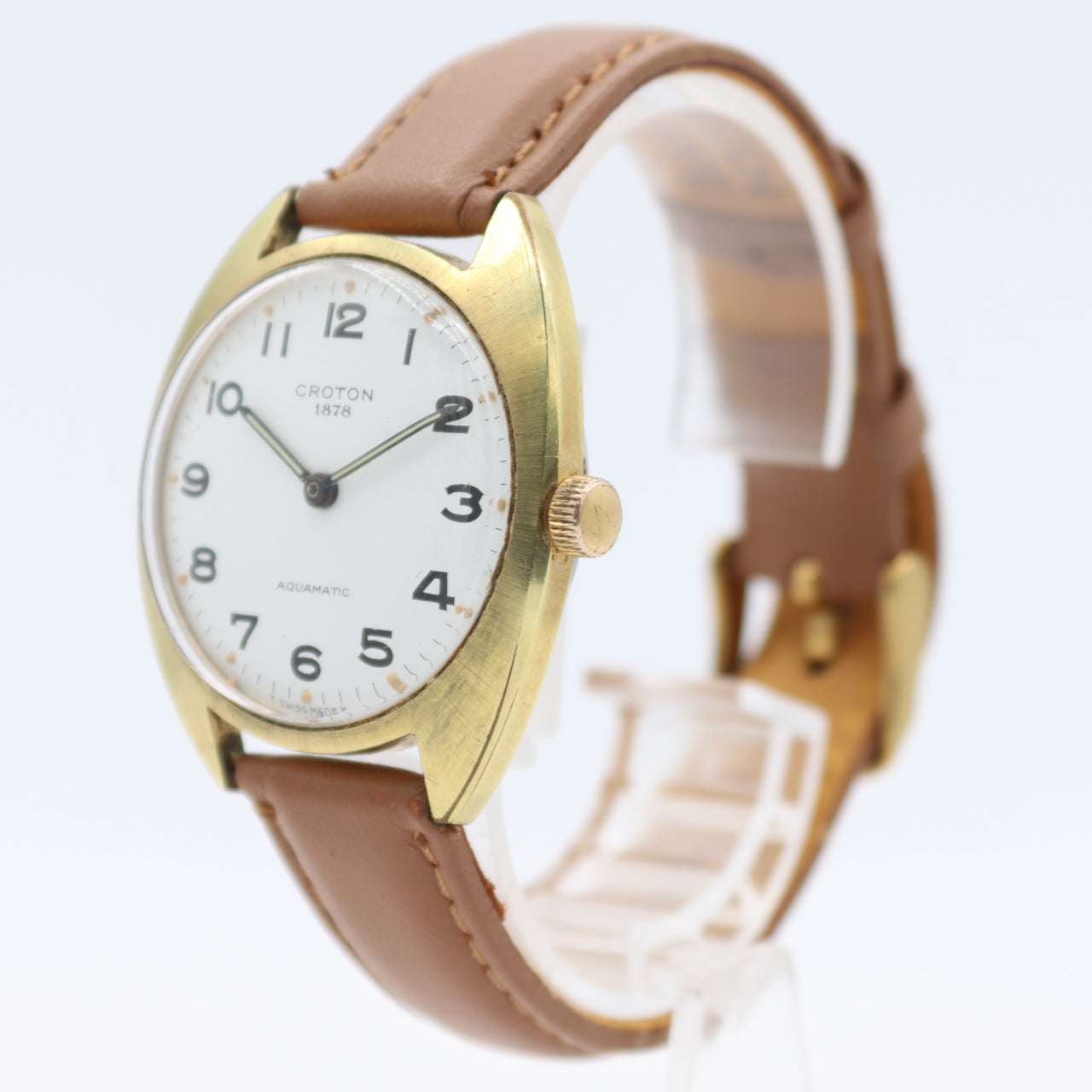 Vintage 34mm Croton Aquamatic Men's Automatic Wristwatch A.Schild 1902 Gold Tone