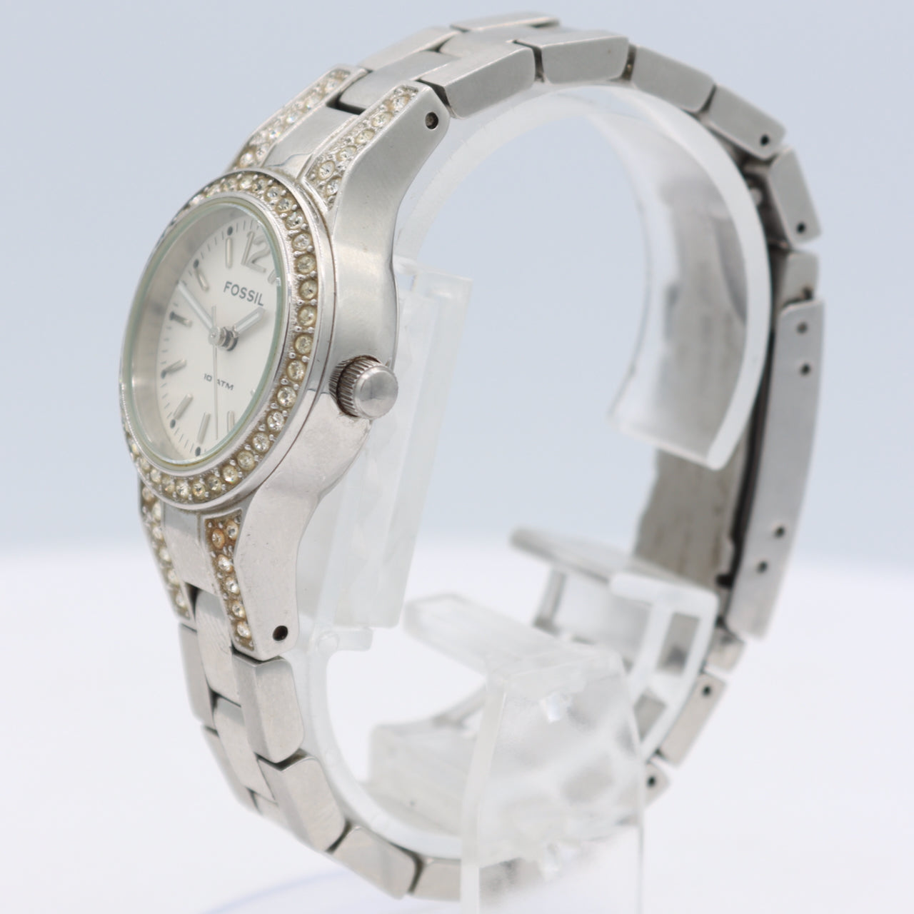 Vintage Fossil AM 4192 Glitz Diamonds Ladies Quartz Wristwatch Stainless Steel