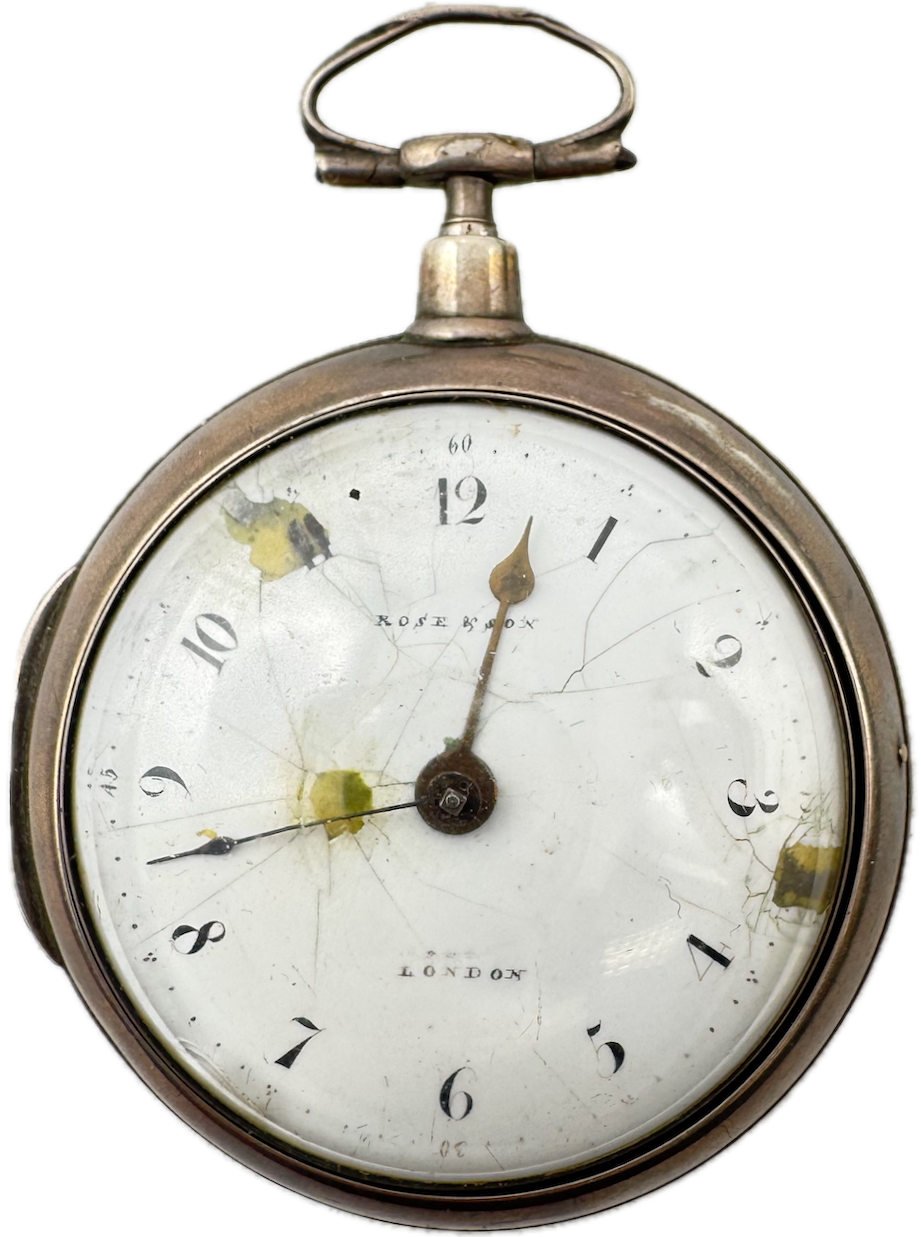 Antique Rose & Son Pair Case Key Wind Fusee Pocket Watch Sterling Silver