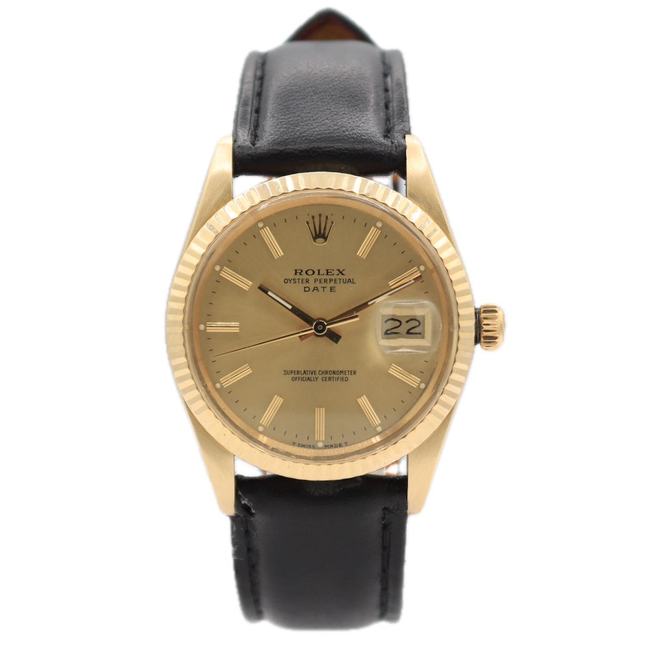 Vintage 34mm Rolex 15037 Date Men's Automatic Wristwatch 14k Gold Full Set