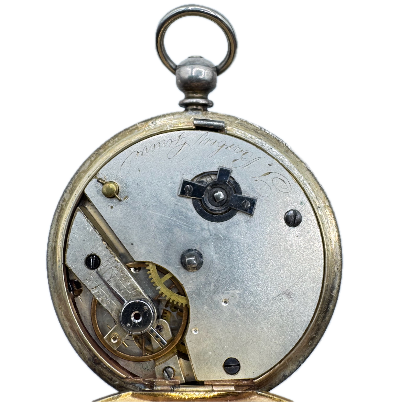 Antique J. Barbey Shield Key Cylinder Escapement Open Face Pocket Watch Silver