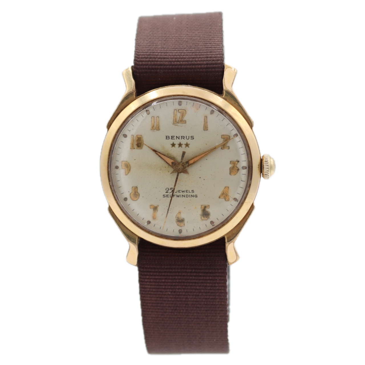 Vintage 33mm Benrus 7155 3 Star 25j Men's Automatic Wristwatch Swiss Gold Tone