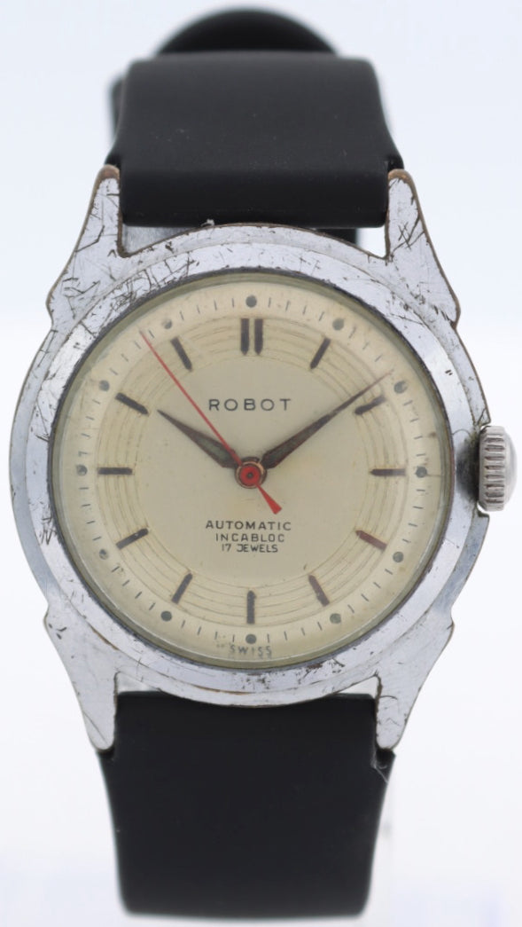 Vintage Robot Men's Automatic Wristwatch F 690 Swiss Made Steel & Chrome
