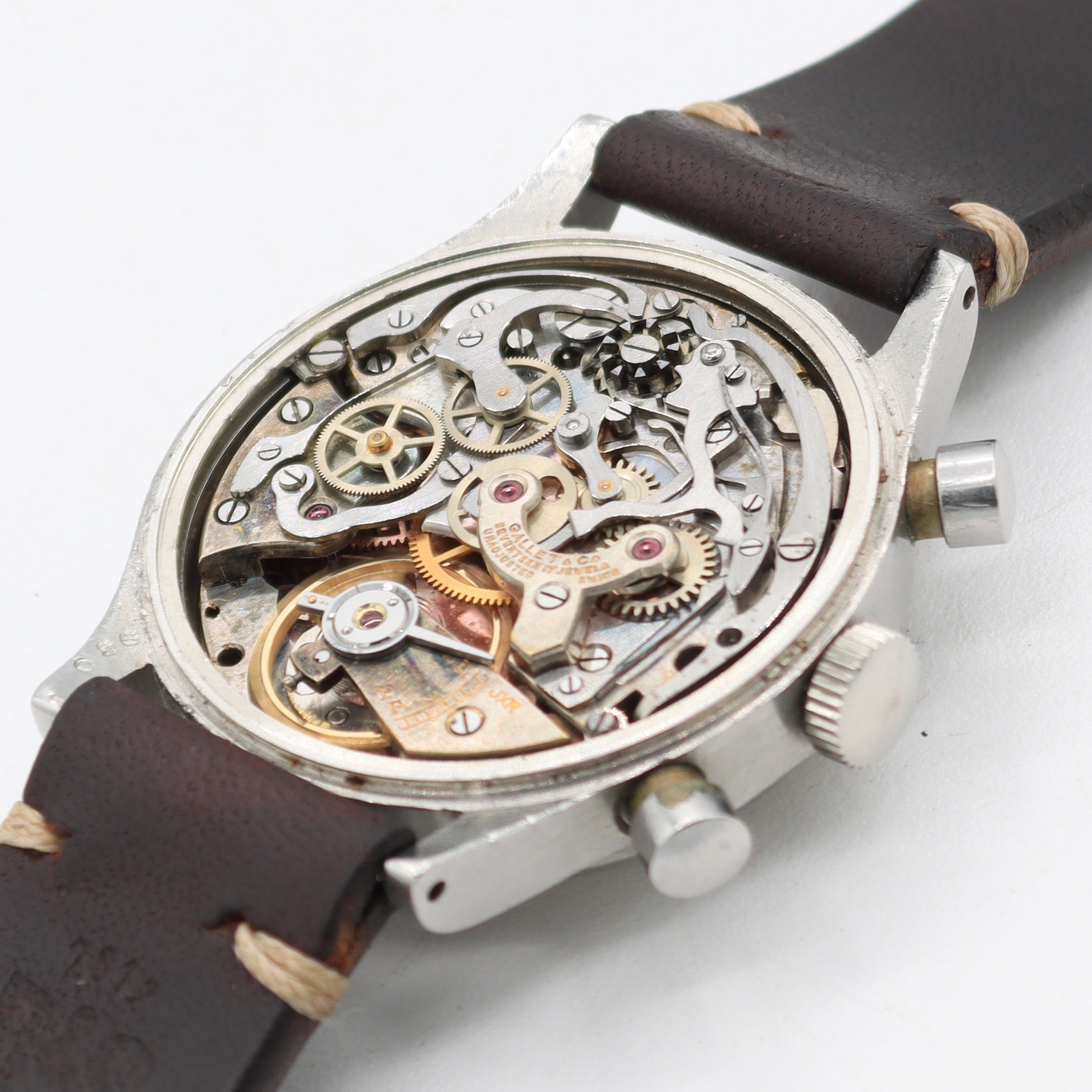 Vintage 38mm Gallet Chronograph Men's Mechanical Wristwatch Valjoux 71 Steel