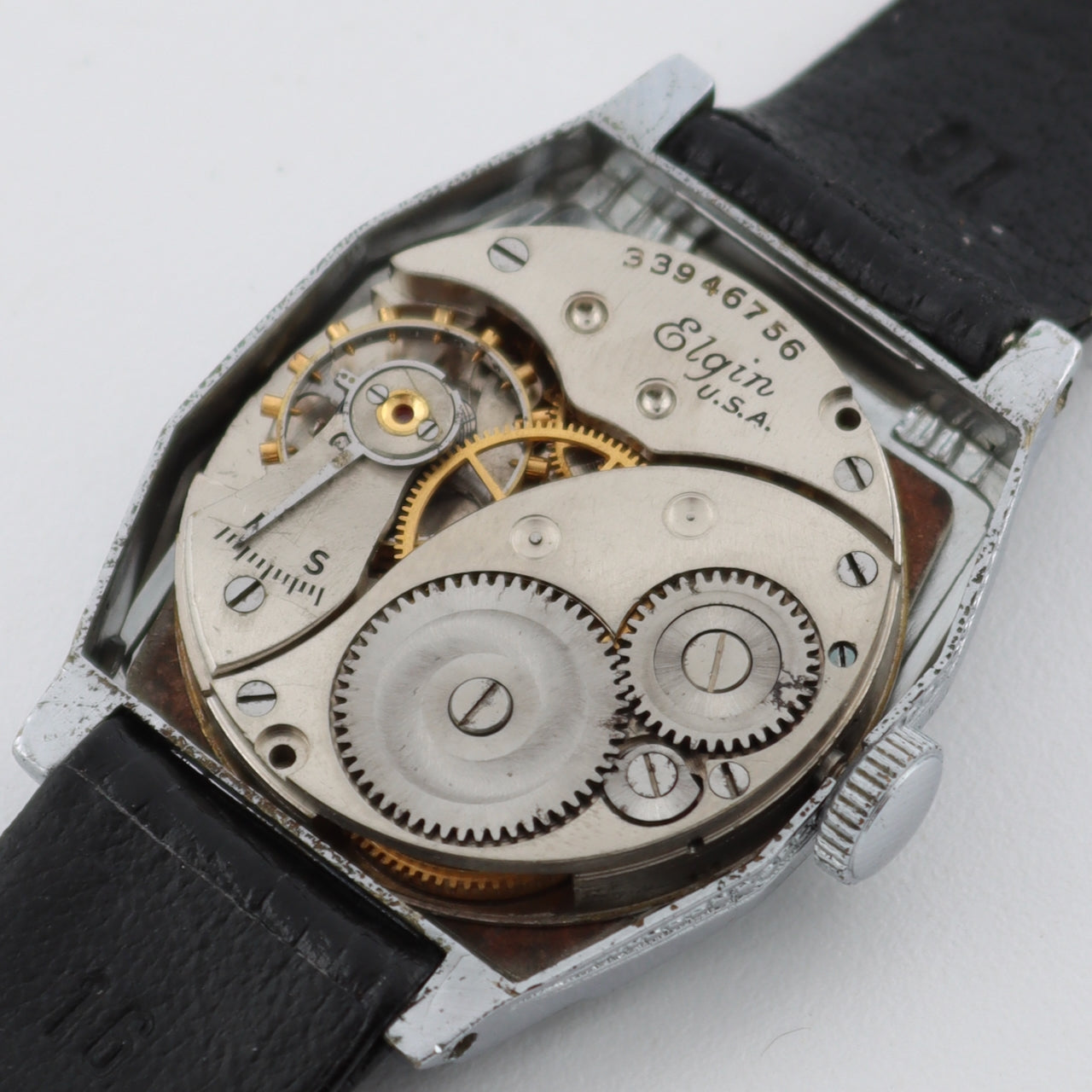Vintage 28.5mm 1933 Elgin 7j Men's Mechanical Wristwatch 485 USA Chrome