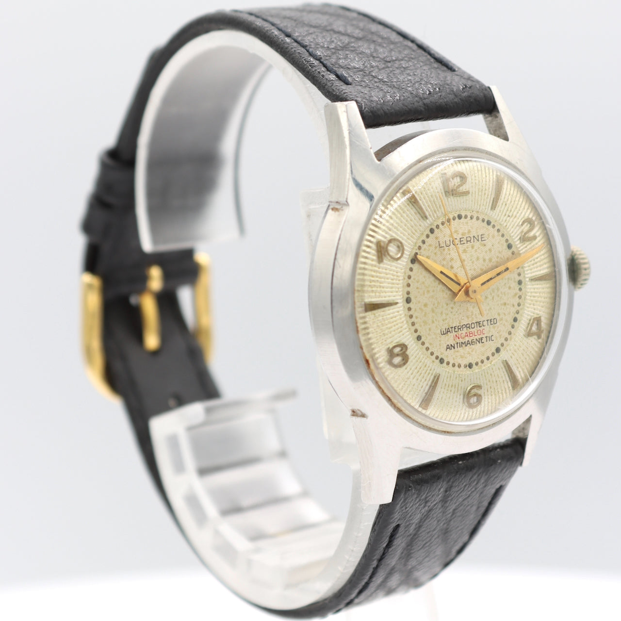 Vintage 33mm Lucerne 1134-27 Sunburst Men's Mechanical Wristwatch 1080 France