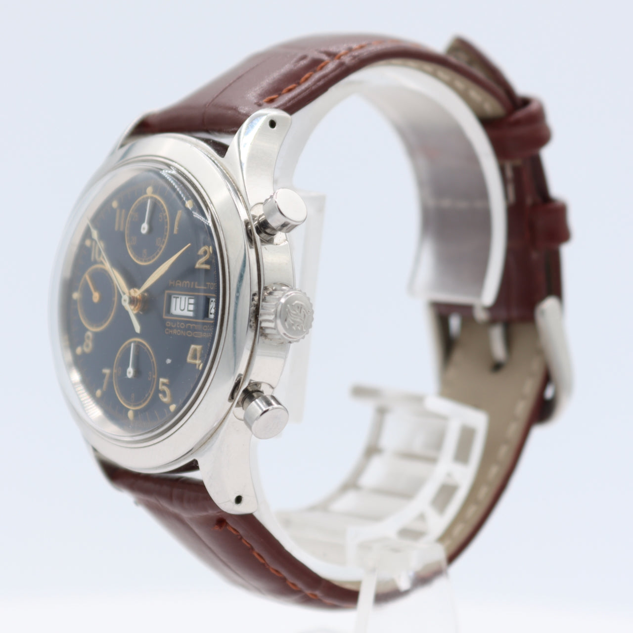 Hamilton 9941 Day Date Blue Men's Chronograph Wristwatch Steel Blue Serviced