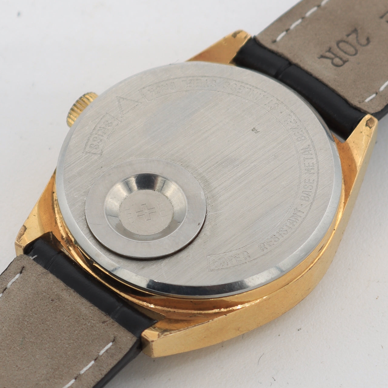 Vintage Stellaris Brown Sunburst Day Date Men's Electronic Wristwatch Gold Tone