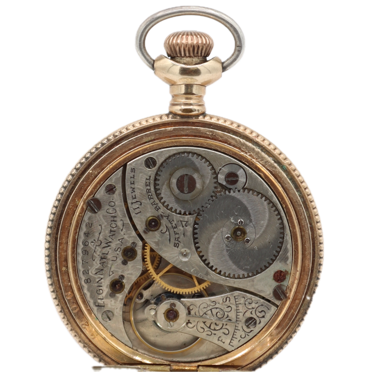 Antique 1900 Elgin Gilt Mechanical Hunter Pocket Watch 224 Sterling Silver