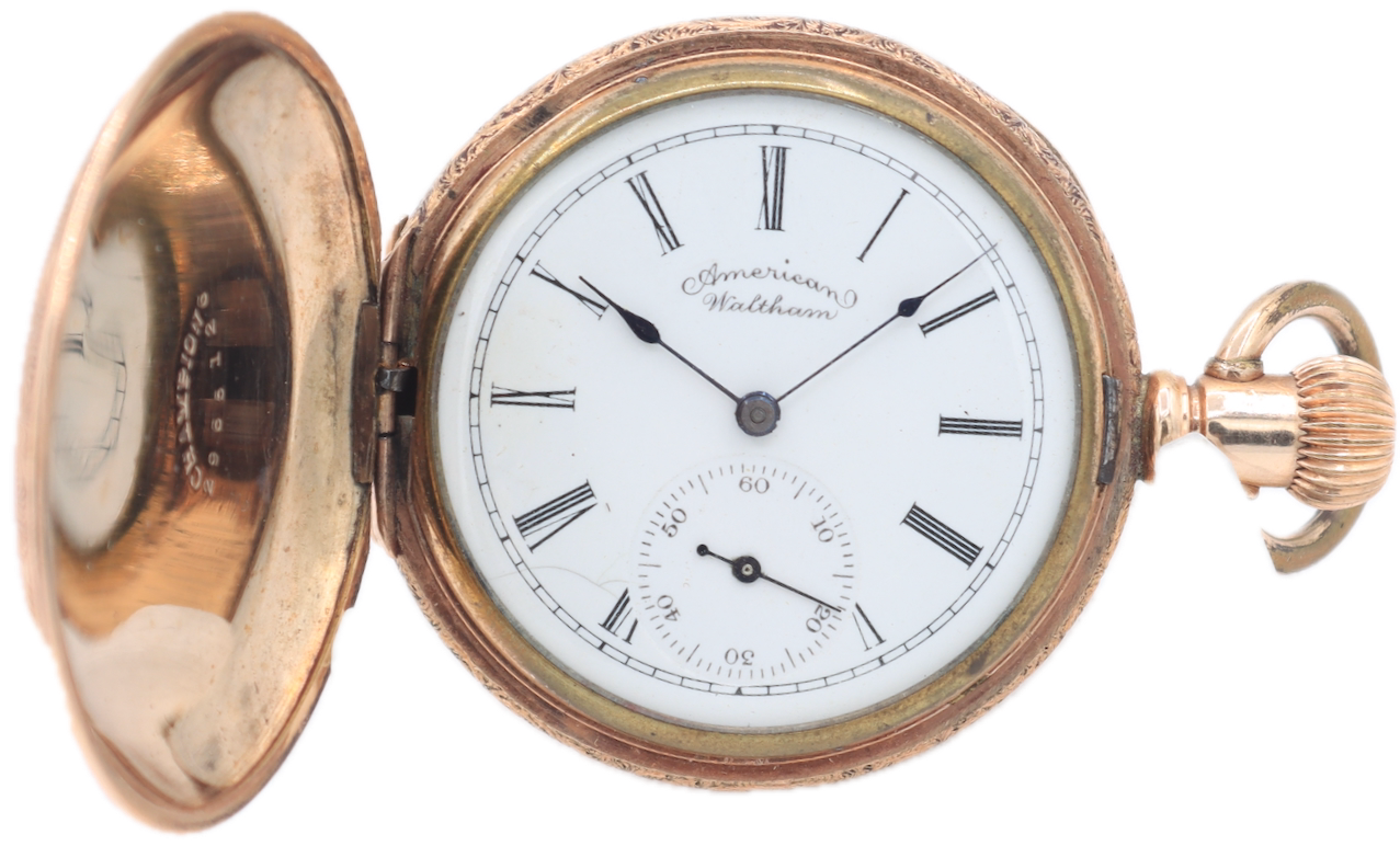 Antique 6s 1891 Waltham Farmhouse 7 Jewel Hunter Pocket Watch J 10k GF USA