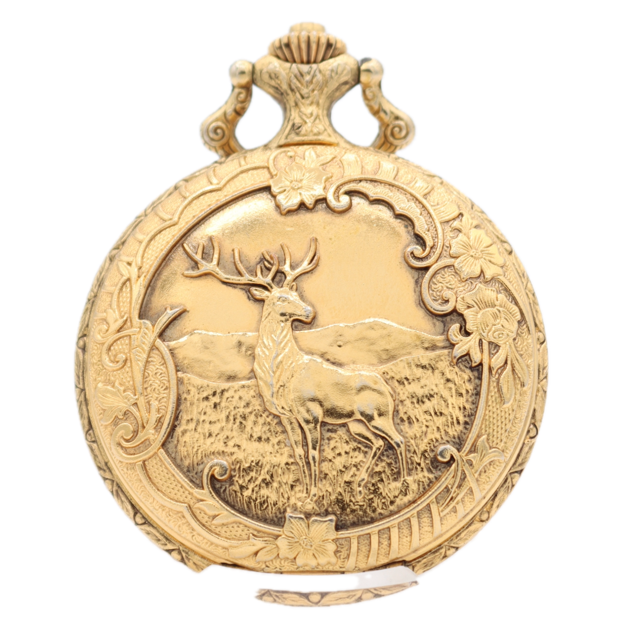 Antique Majestime Bird Dial 17 Jewel Mechanical Hunter Pocket Watch Swiss