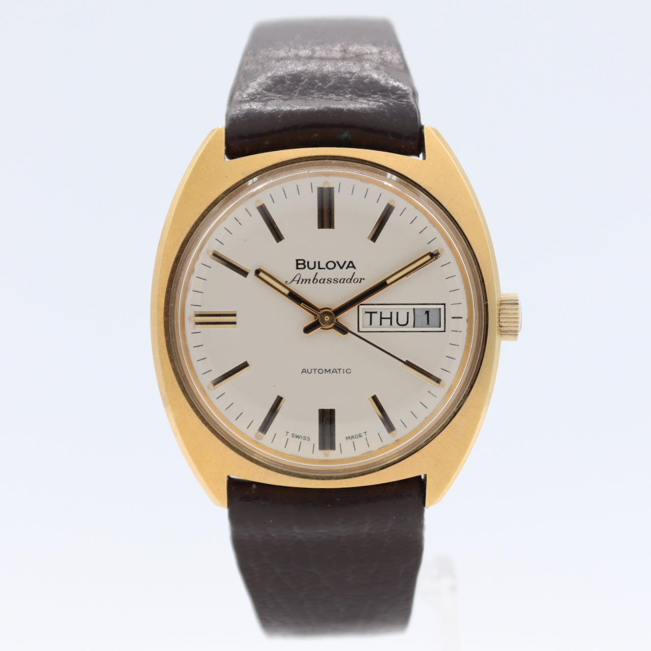 Vintage 36mm 1974 Bulova Ambassador Day Date Men's Automatic Wristwatch Swiss