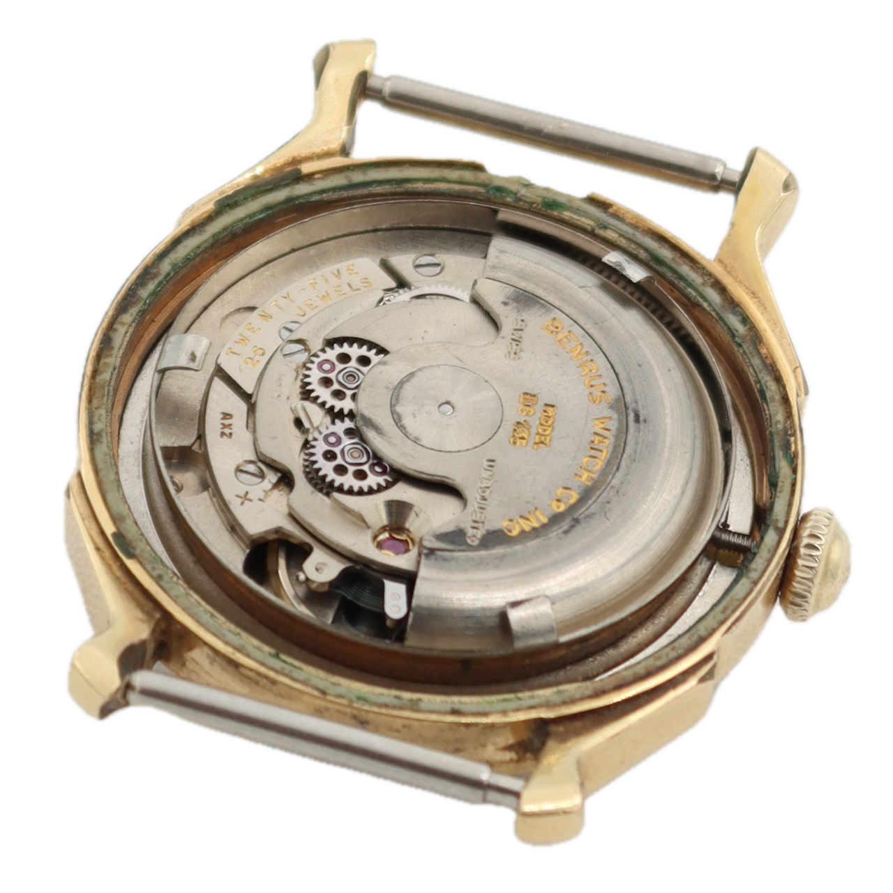 Vintage 33mm Benrus 7155 3 Star 25j Men's Automatic Wristwatch Swiss Gold Tone