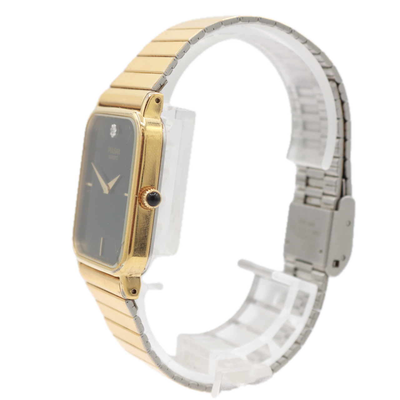 Vintage Pulsar V250-5430 Diamond & Black Dial Men's Quartz Wristwatch Gold Tone